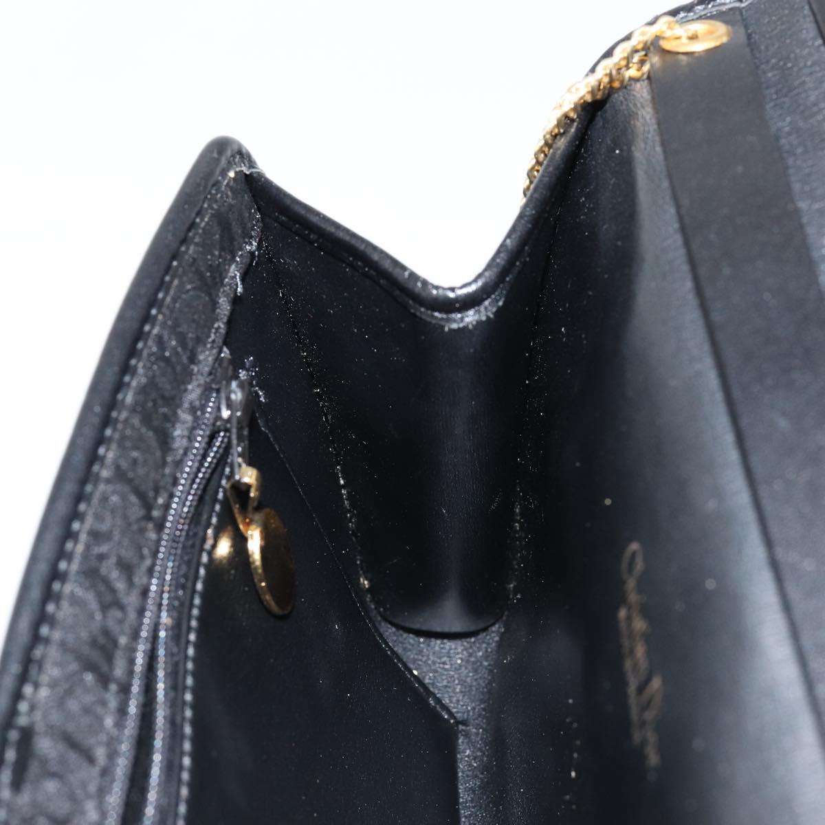 Christian Dior Trotter Canvas Chain Shoulder Bag Black Gold Auth 144628