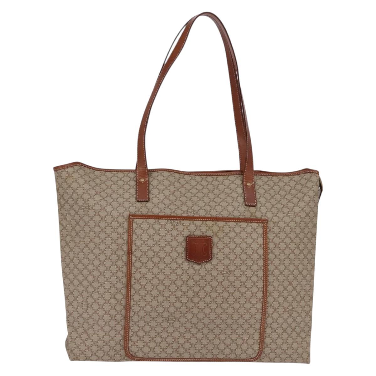 CELINE Macadam Canvas Shoulder Bag PVC Beige Gold Auth 144633