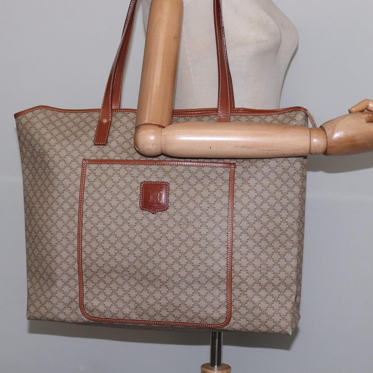CELINE Macadam Canvas Shoulder Bag PVC Beige Gold Auth 144633