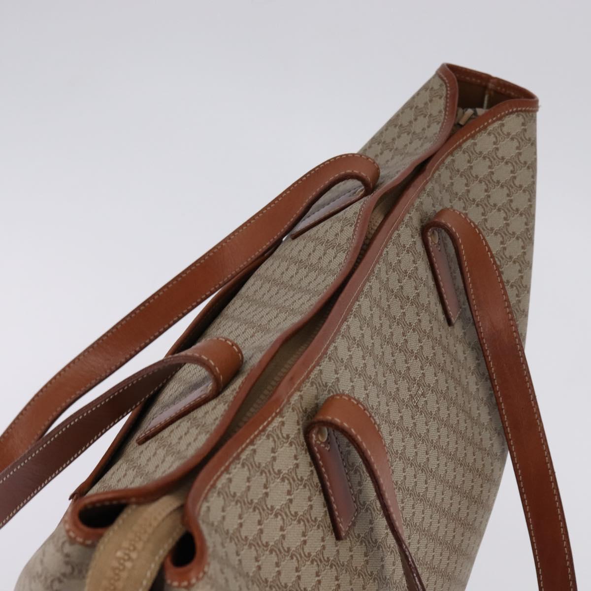 CELINE Macadam Canvas Shoulder Bag PVC Beige Gold Auth 144633