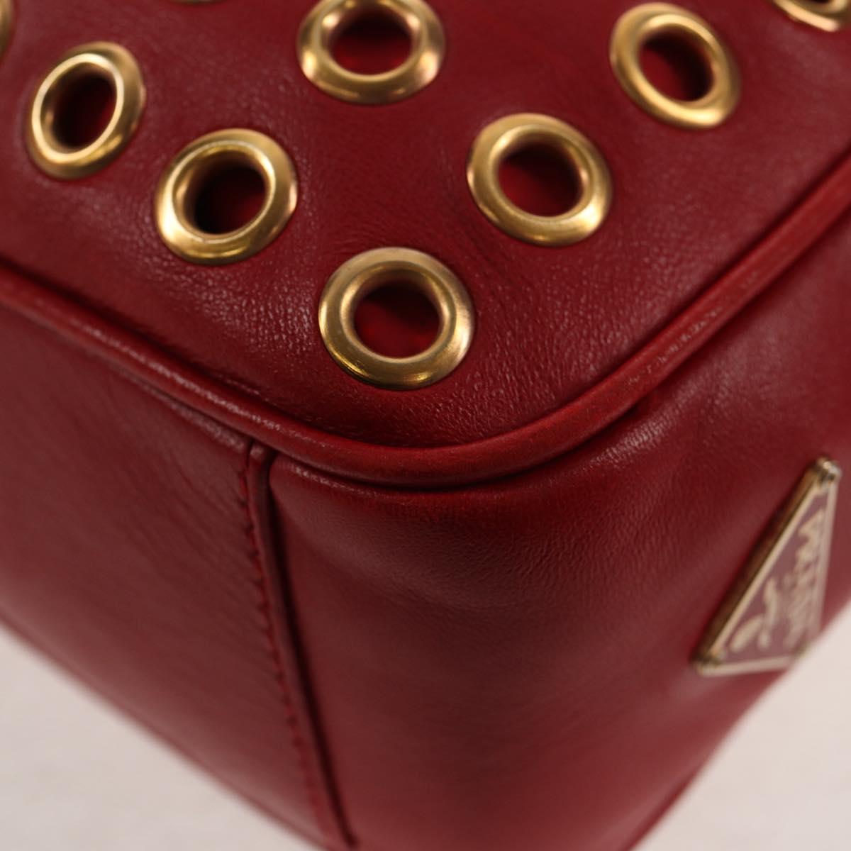 PRADA Hand Bag Leather Red Gold Auth 144642V