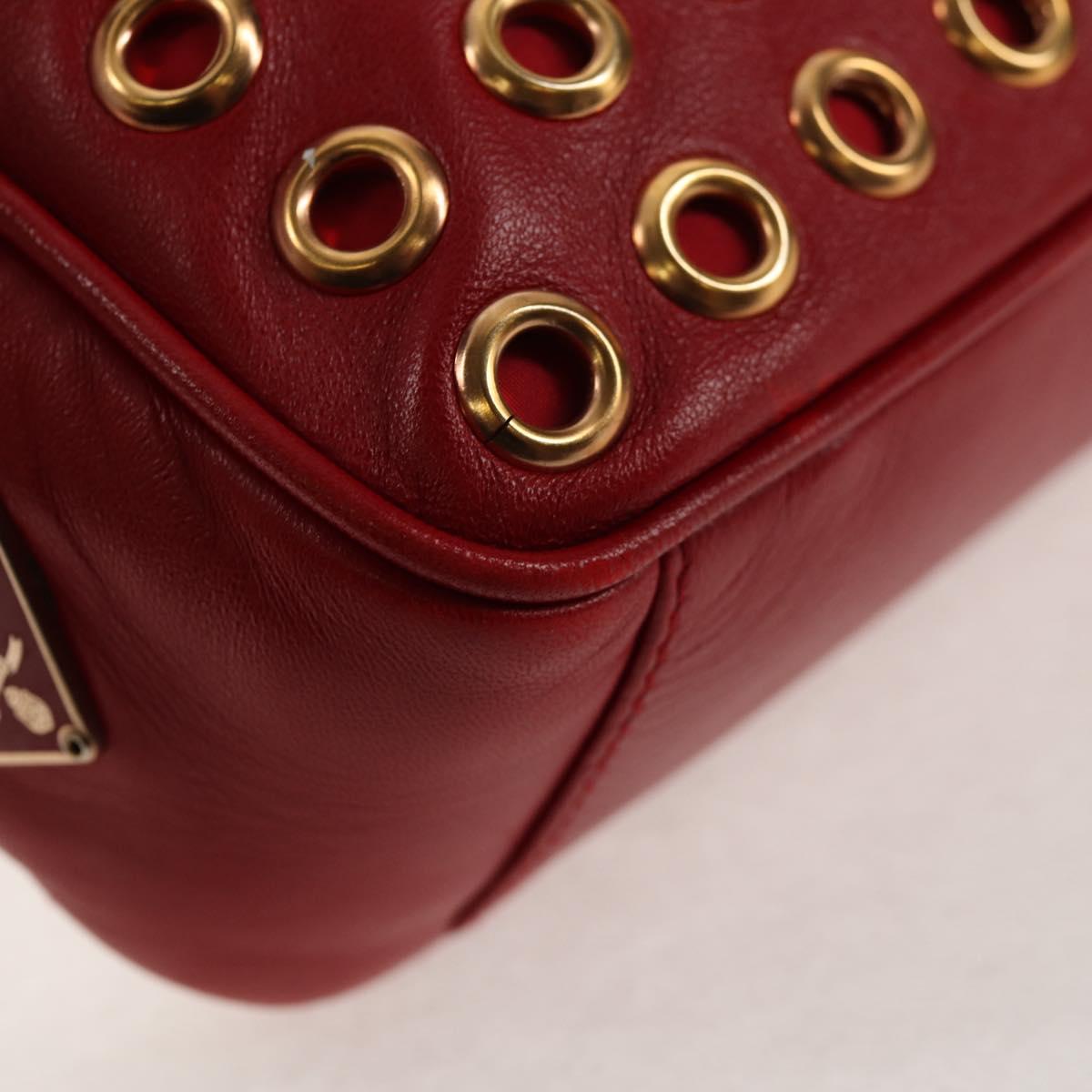 PRADA Hand Bag Leather Red Gold Auth 144642V