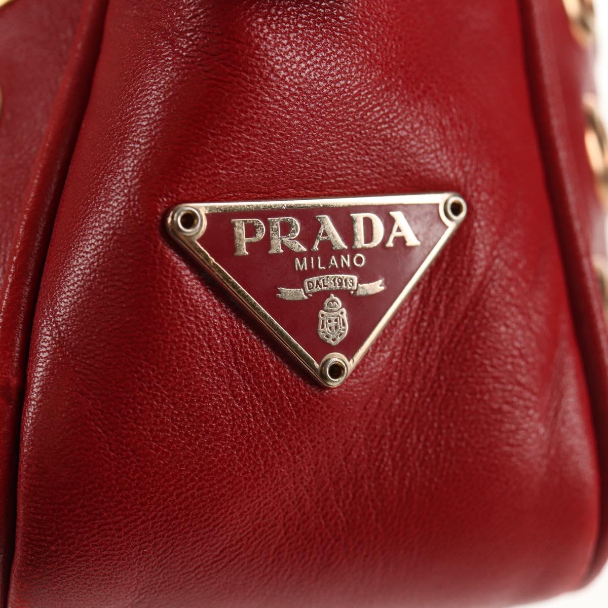 PRADA Hand Bag Leather Red Gold Auth 144642V