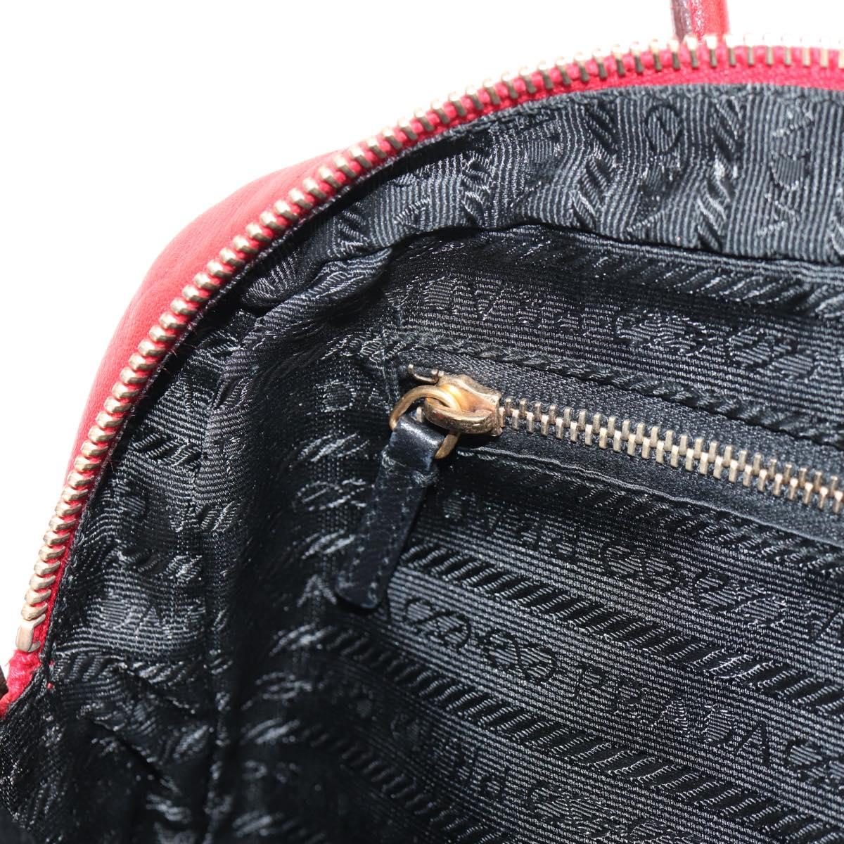 PRADA Hand Bag Leather Red Gold Auth 144642V