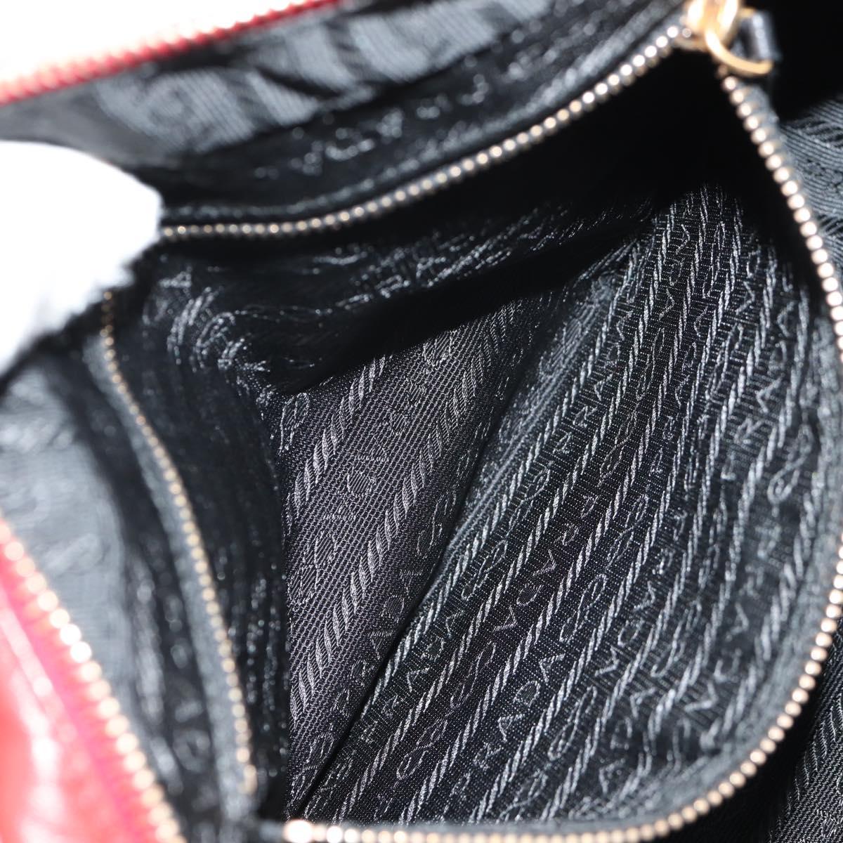 PRADA Hand Bag Leather Red Gold Auth 144642V