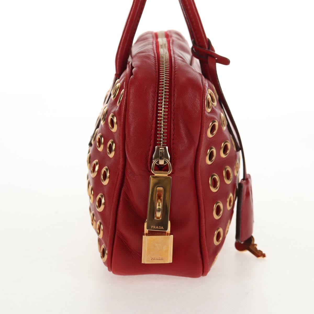 PRADA Hand Bag Leather Red Gold Auth 144642V