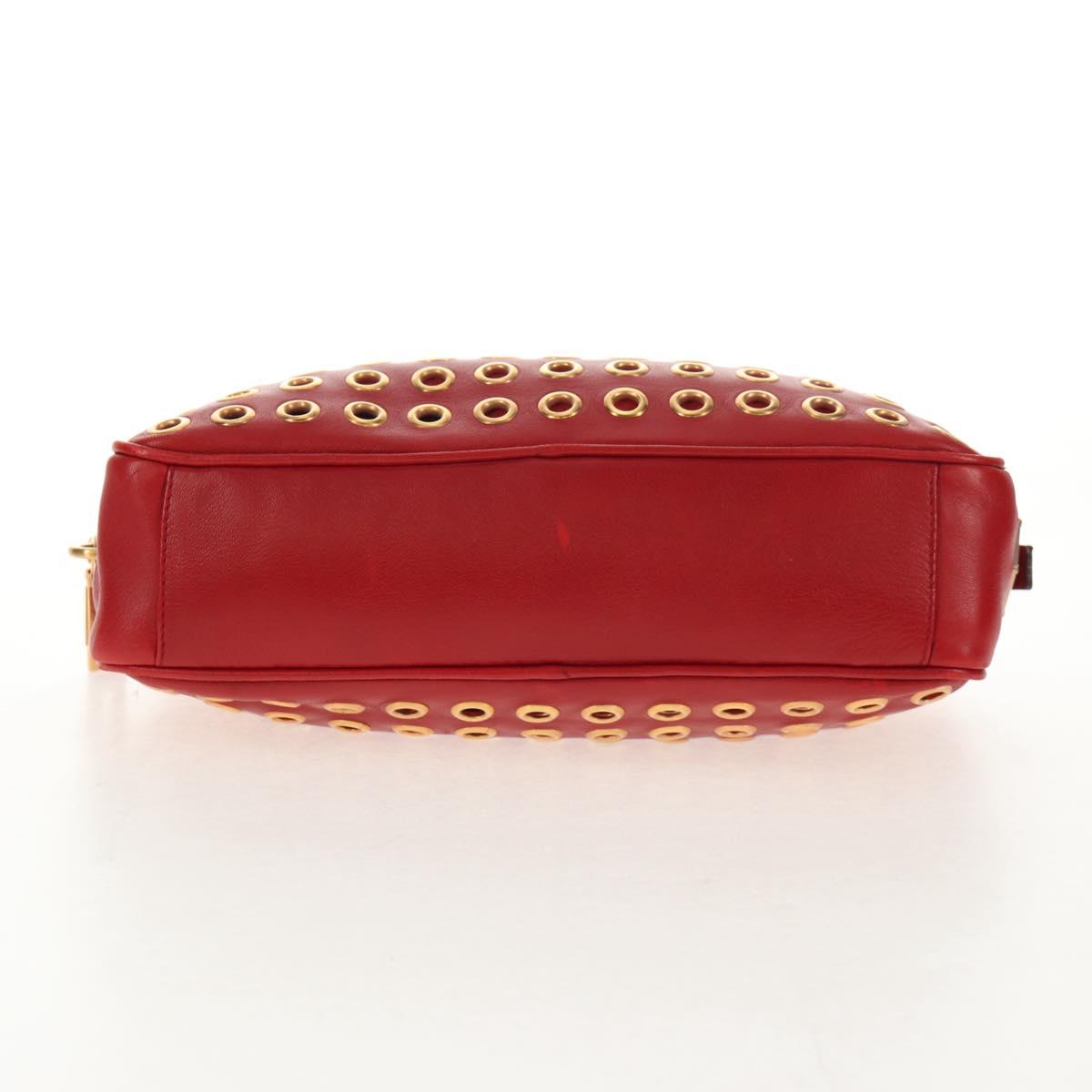 PRADA Hand Bag Leather Red Gold Auth 144642V