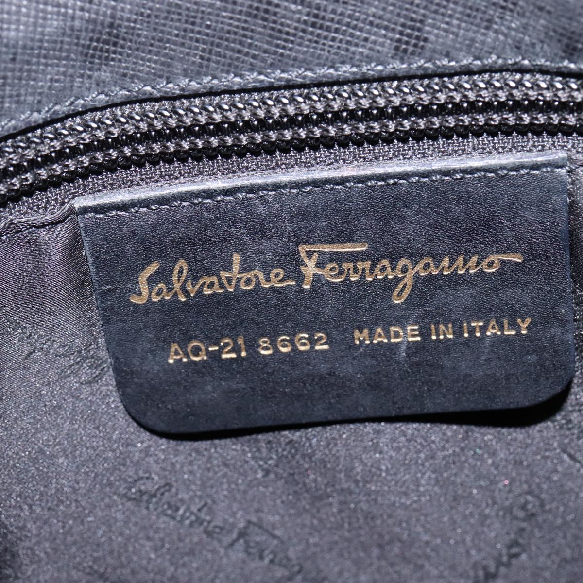 Salvatore Ferragamo Gancini Shoulder Bag Leather Black Gold Auth 144644