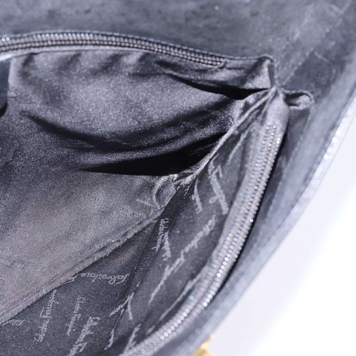 Salvatore Ferragamo Gancini Shoulder Bag Leather Black Gold Auth 144644