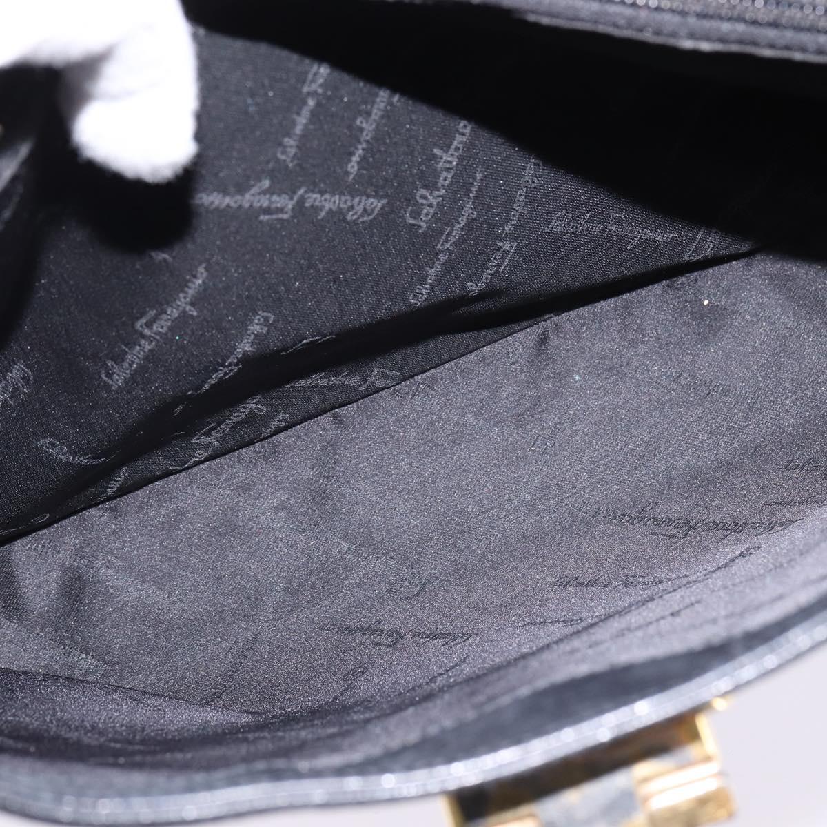 Salvatore Ferragamo Gancini Shoulder Bag Leather Black Gold Auth 144644