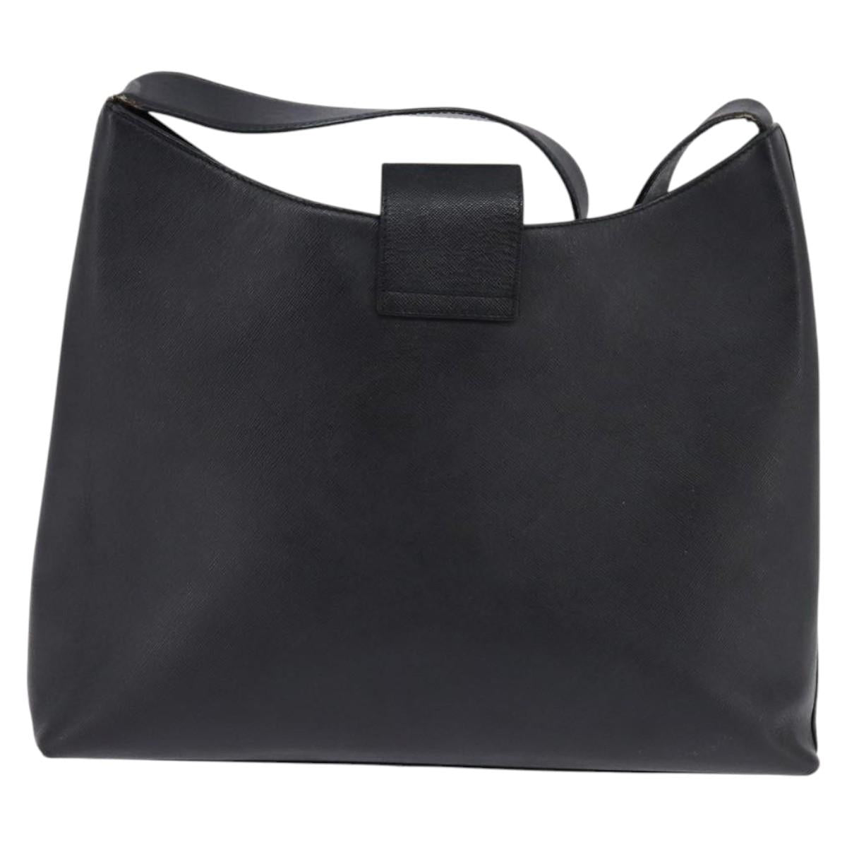 Salvatore Ferragamo Gancini Shoulder Bag Leather Black Gold Auth 144644