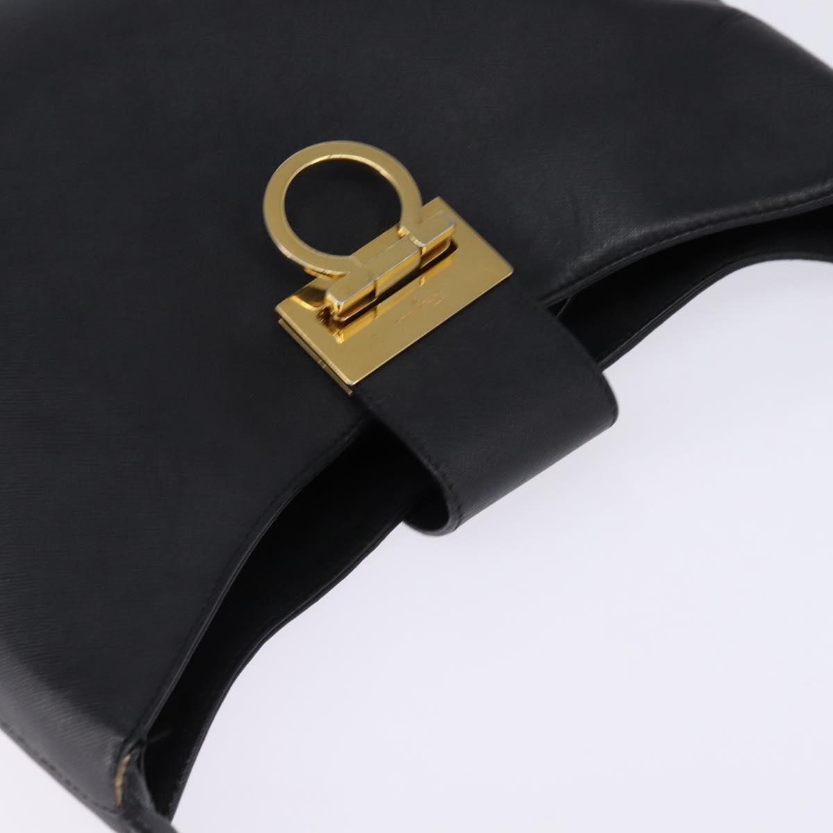 Salvatore Ferragamo Gancini Shoulder Bag Leather Black Gold Auth 144644