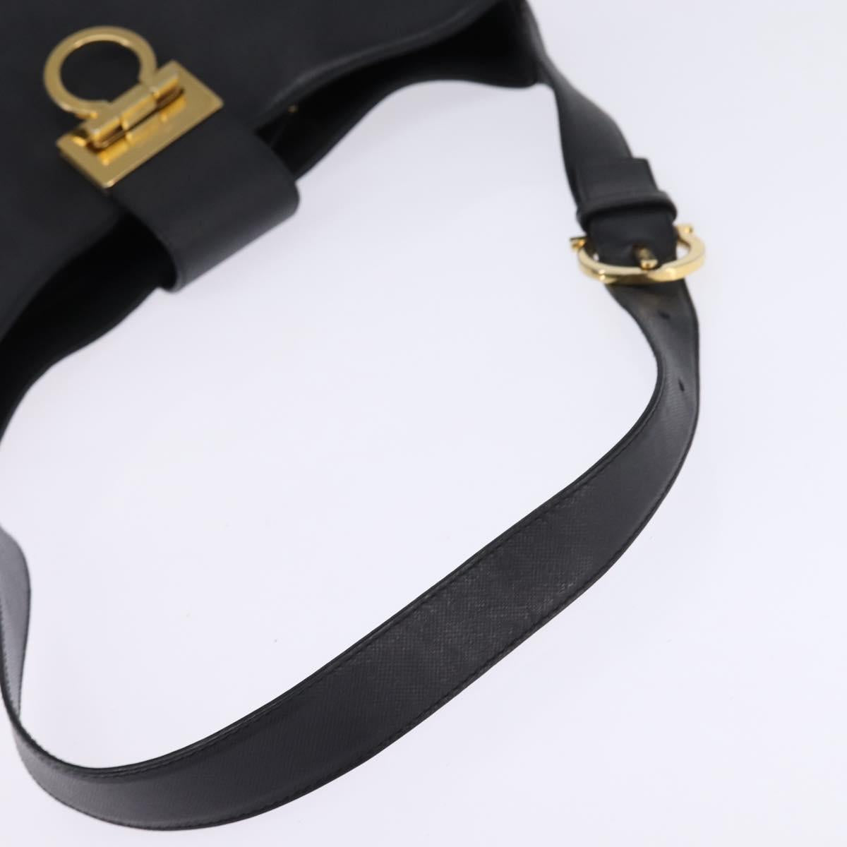 Salvatore Ferragamo Gancini Shoulder Bag Leather Black Gold Auth 144644