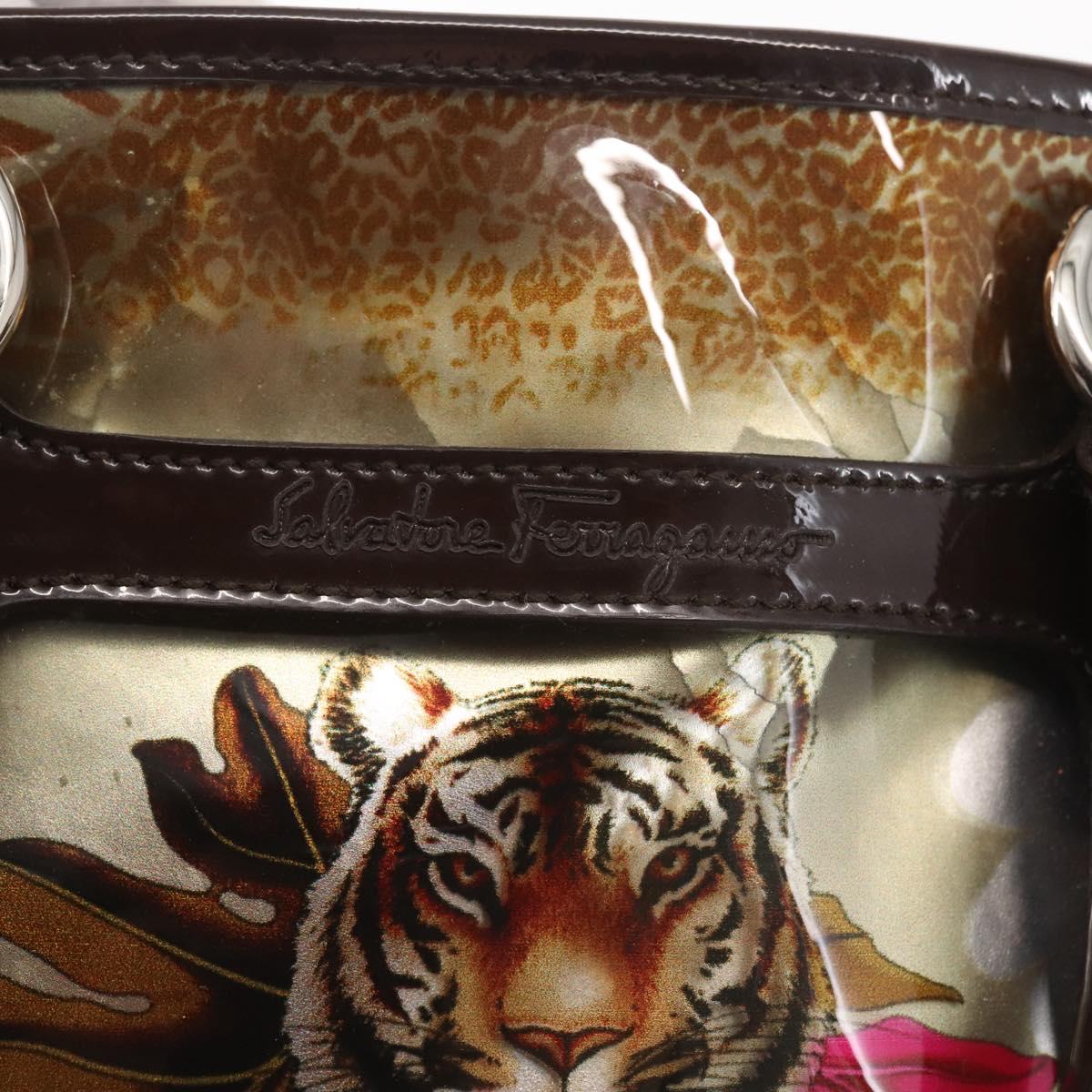 Salvatore Ferragamo Animal Pattern Hand Bag Vinyl Brown Auth 144645