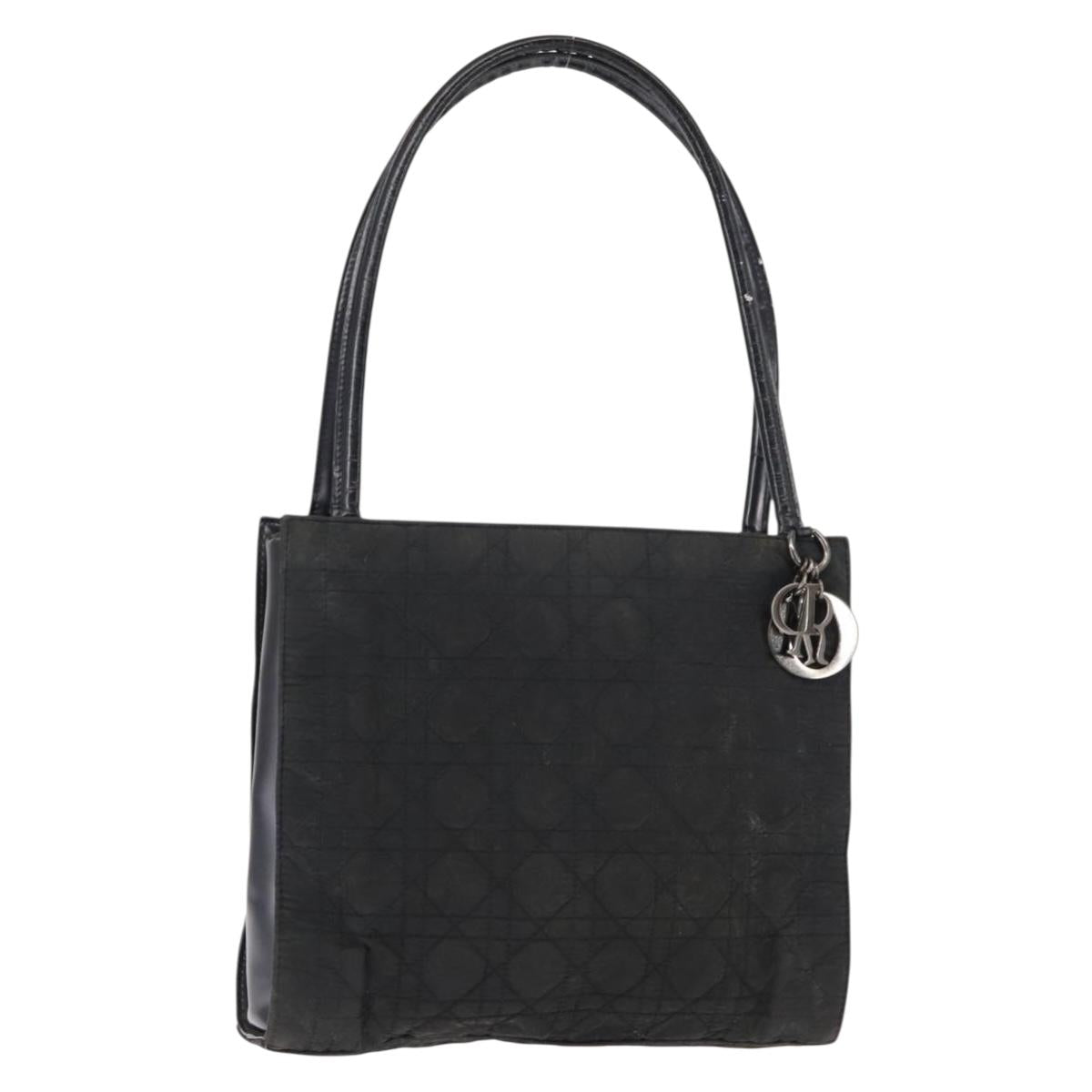 Christian Dior Canage Shoulder Bag Nylon Black Silver Auth 144646
