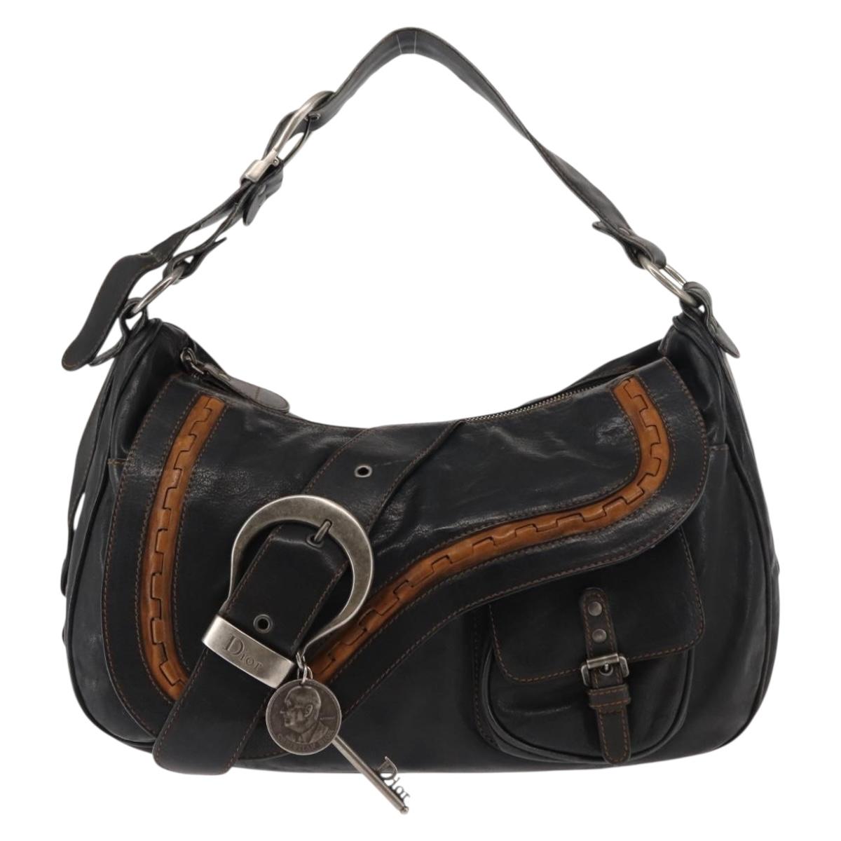Christian Dior Gaucho Shoulder Bag Leather Black Auth 144647