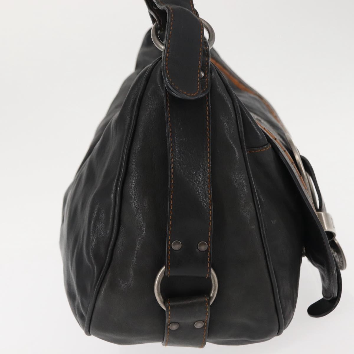 Christian Dior Gaucho Shoulder Bag Leather Black Auth 144647