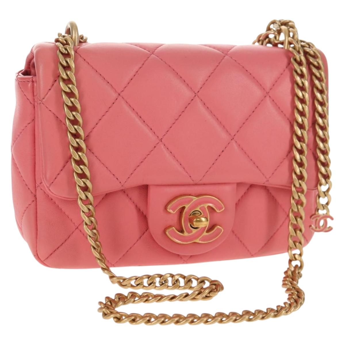 CHANEL Mini Matelasse 17 Single Flap Chain Lamb Skin Pink AS3114 CC Auth 144652M