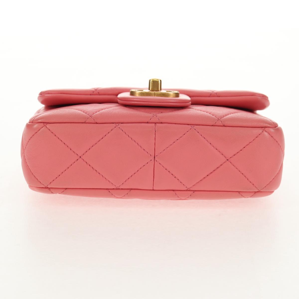 CHANEL Mini Matelasse 17 Single Flap Chain Lamb Skin Pink AS3114 CC Auth 144652M