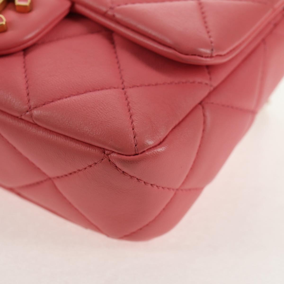 CHANEL Mini Matelasse 17 Single Flap Chain Lamb Skin Pink AS3114 CC Auth 144652M
