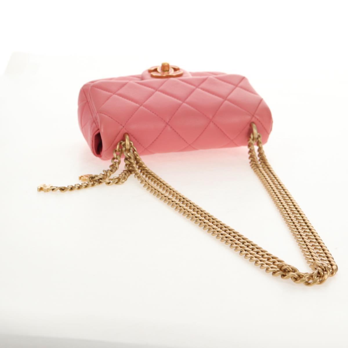 CHANEL Mini Matelasse 17 Single Flap Chain Lamb Skin Pink AS3114 CC Auth 144652M