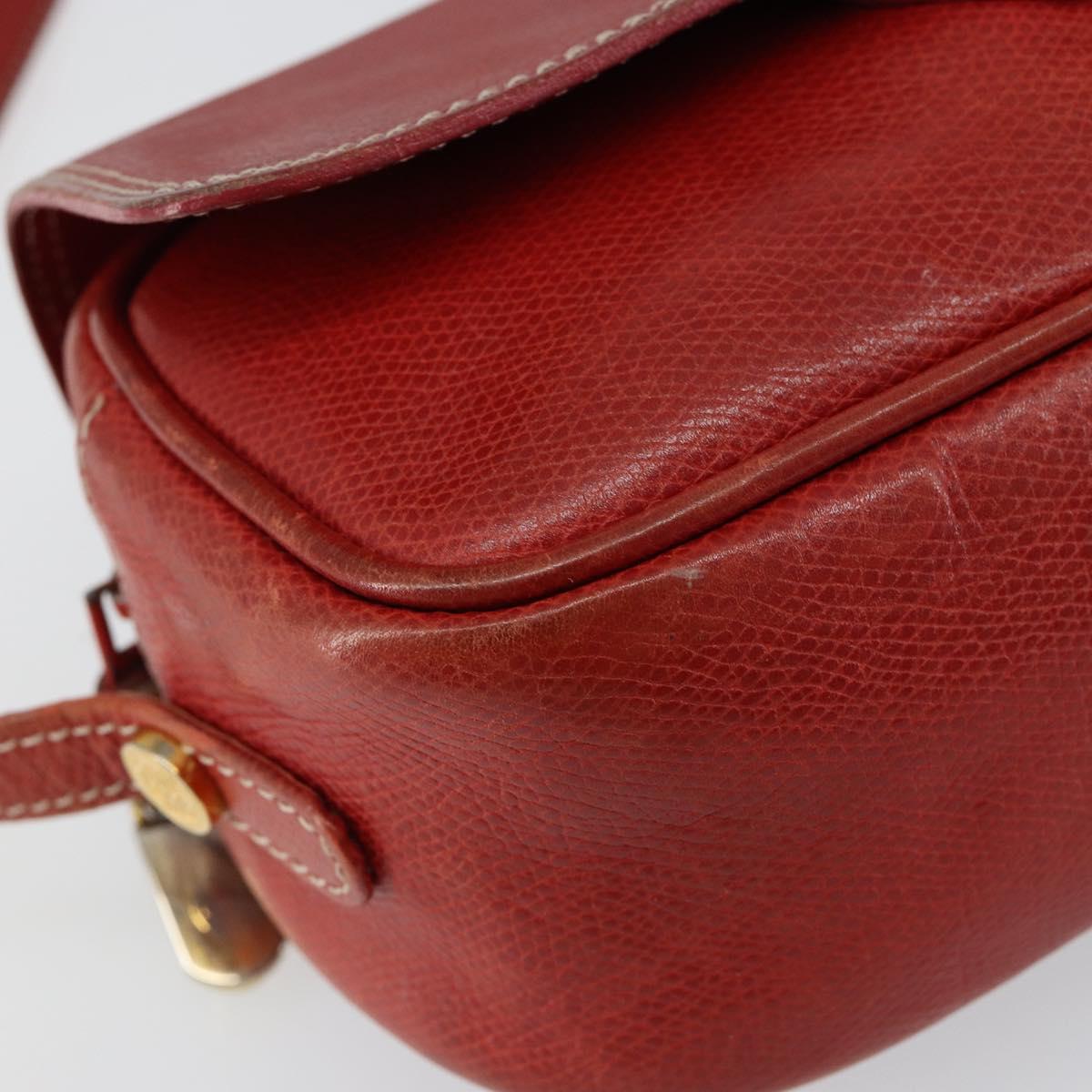 LOEWE Anagram Shoulder Bag Leather Red Gold Auth 144660