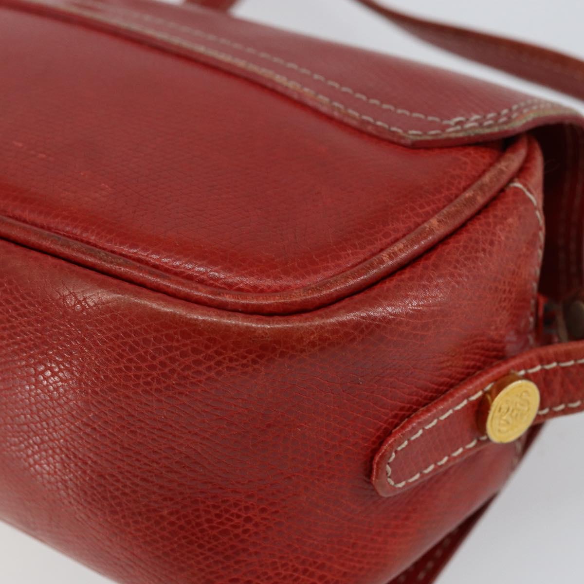LOEWE Anagram Shoulder Bag Leather Red Gold Auth 144660