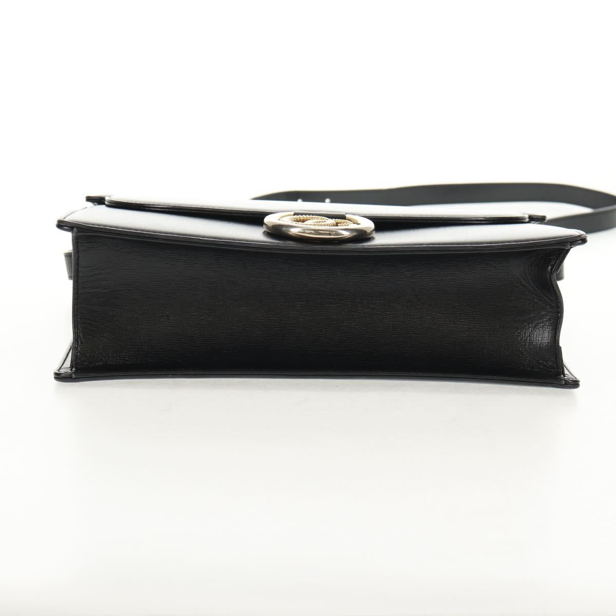 GUCCI GG Logo Shoulder Bag Leather Black Gold 589471 Auth 144672M