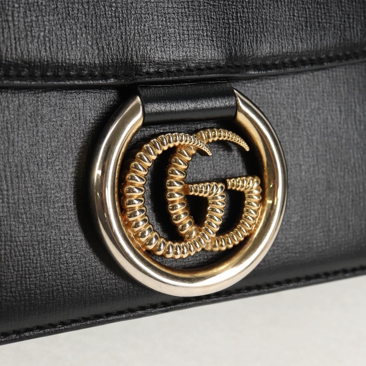 GUCCI GG Logo Shoulder Bag Leather Black Gold 589471 Auth 144672M