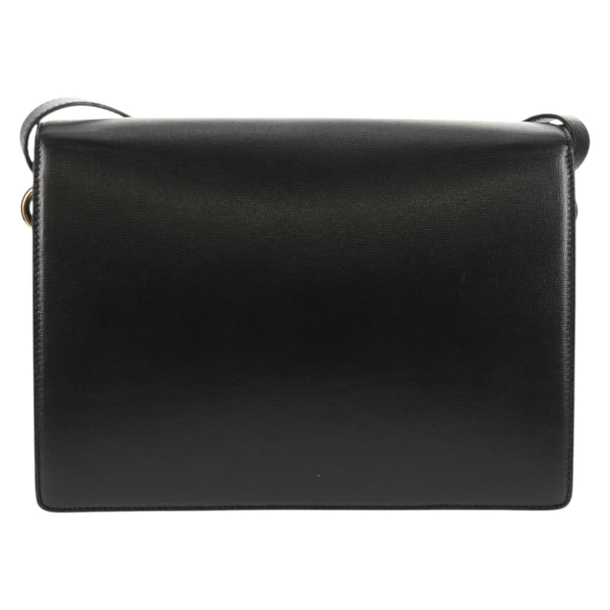 GUCCI GG Logo Shoulder Bag Leather Black Gold 589471 Auth 144672M