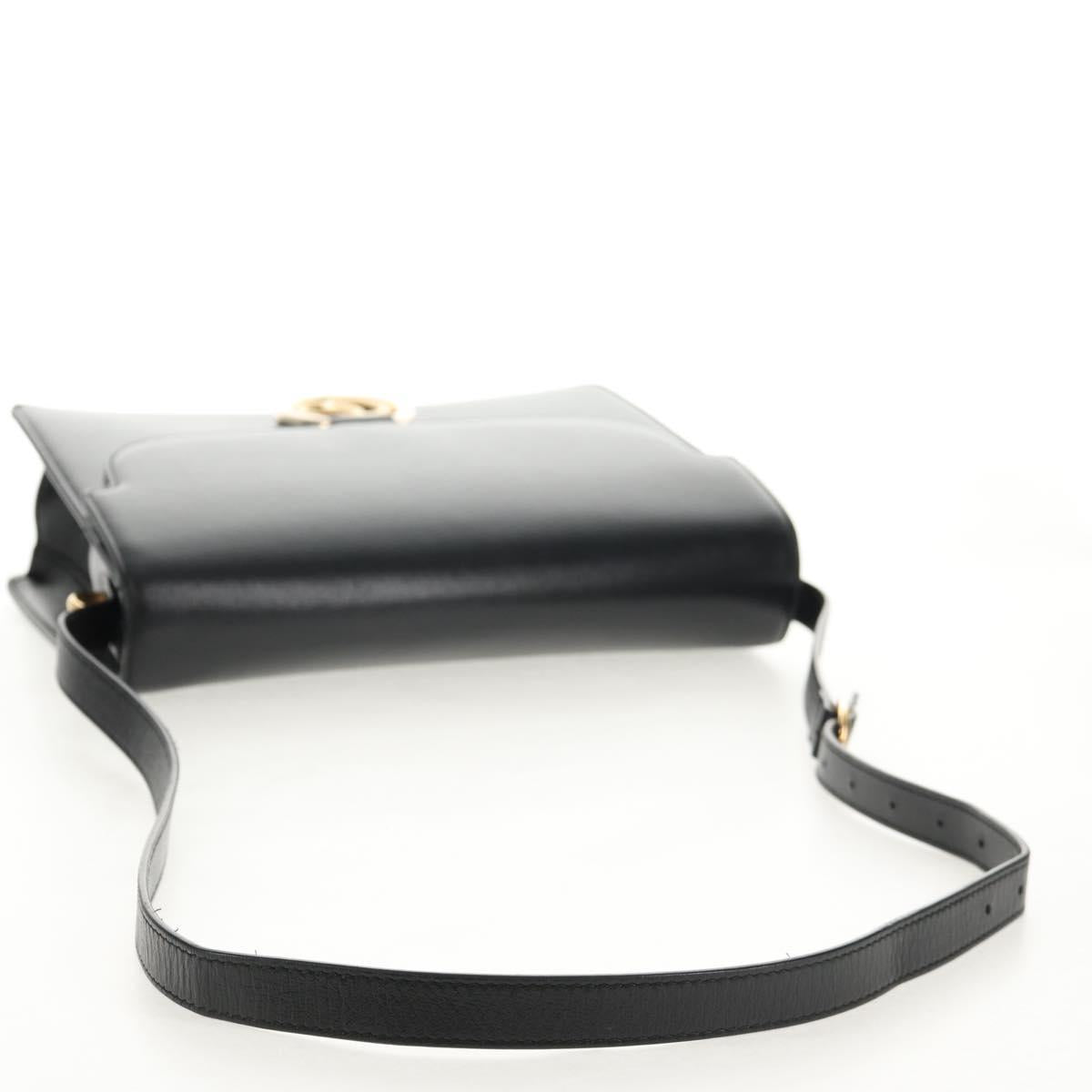 GUCCI GG Logo Shoulder Bag Leather Black Gold 589471 Auth 144672M