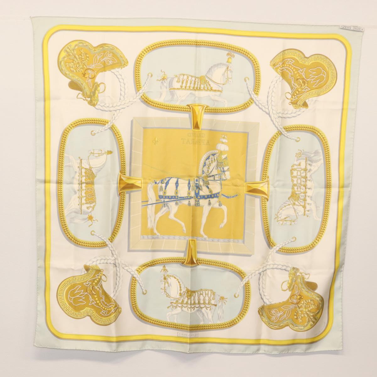 HERMES Carre 90 Scarf ""GRAND APPARAT"" Silk Light Blue Auth 144681