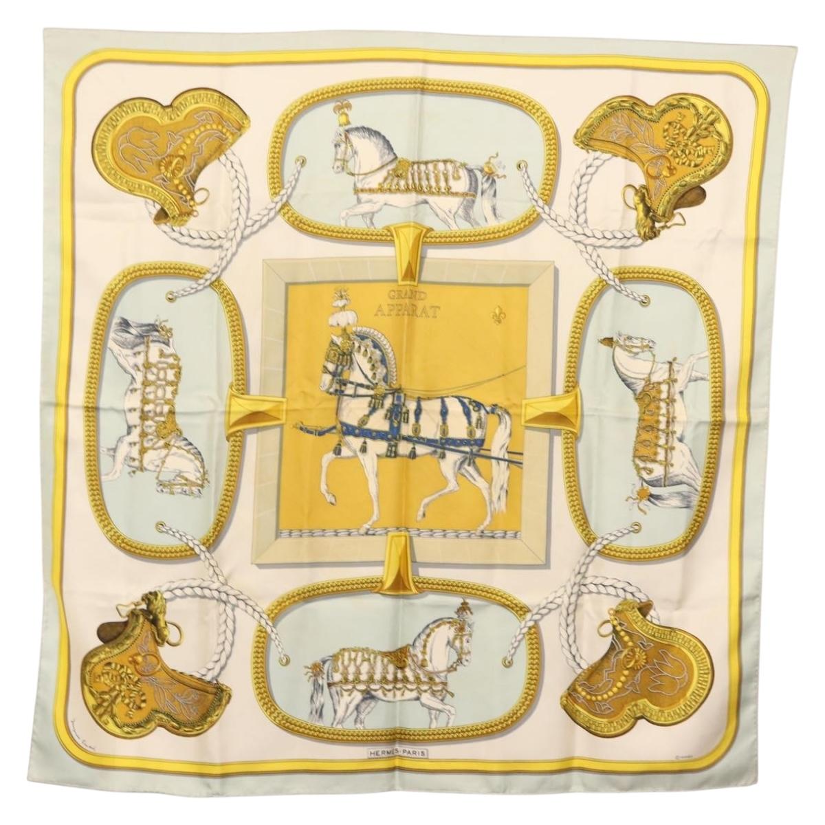 HERMES Carre 90 Scarf ""GRAND APPARAT"" Silk Light Blue Auth 144681