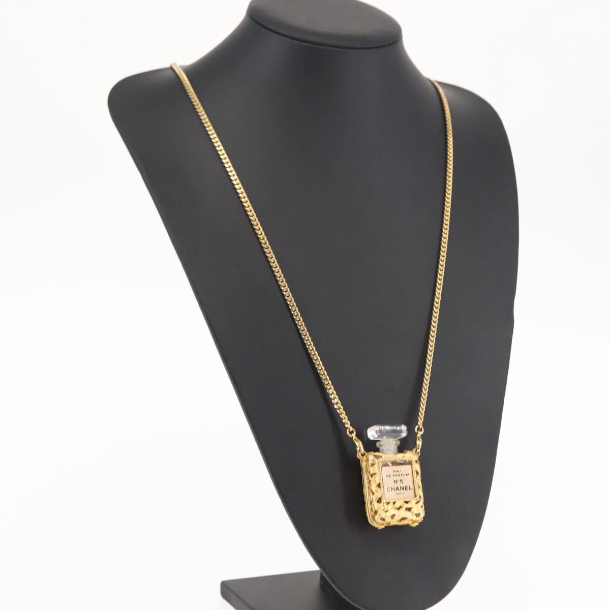 CHANEL Perfume Necklace metal Gold CC Auth 144685