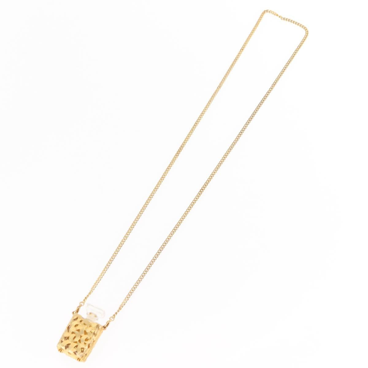 CHANEL Perfume Necklace metal Gold CC Auth 144685
