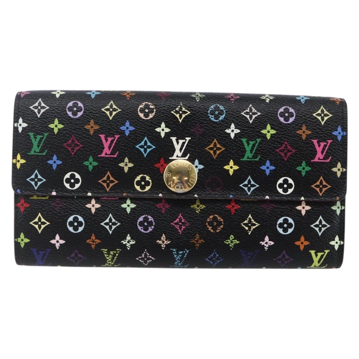 LOUIS VUITTON Multicolor Portefeiulle Sarah Wallet Black M60668 LV Auth 144715