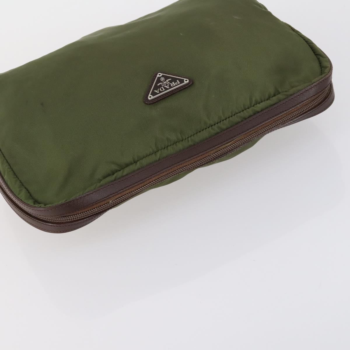 PRADA Pouch Bag Nylon 3Set Green Khaki Light green Auth 144723