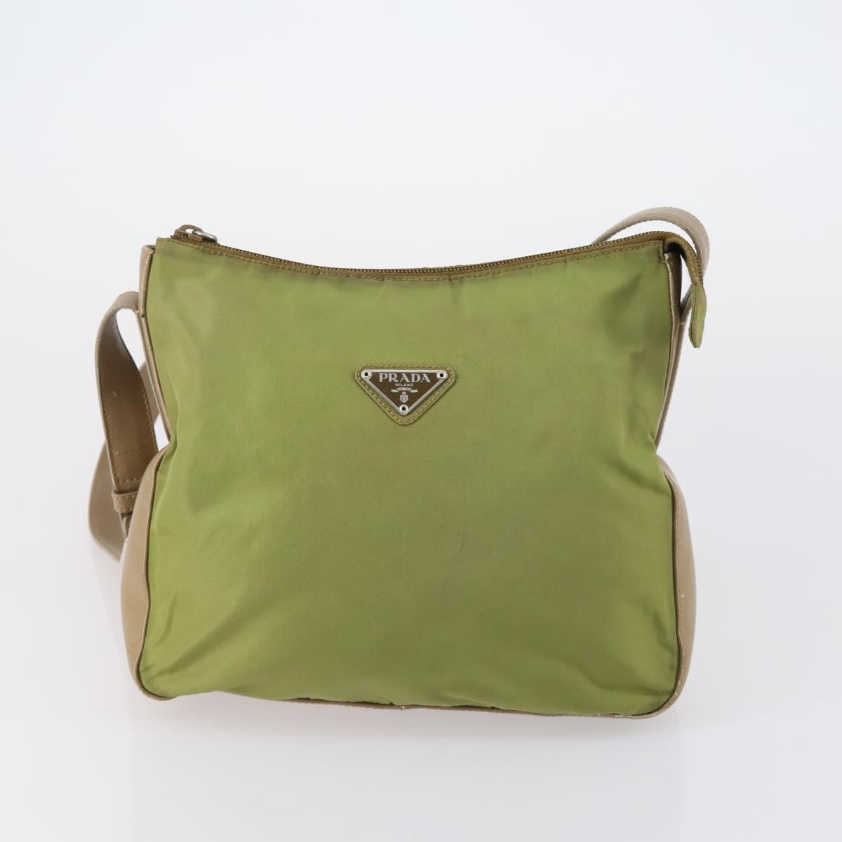 PRADA Pouch Bag Nylon 3Set Green Khaki Light green Auth 144723