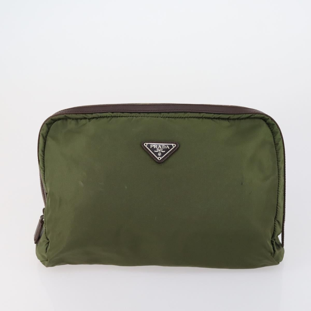 PRADA Pouch Bag Nylon 3Set Green Khaki Light green Auth 144723