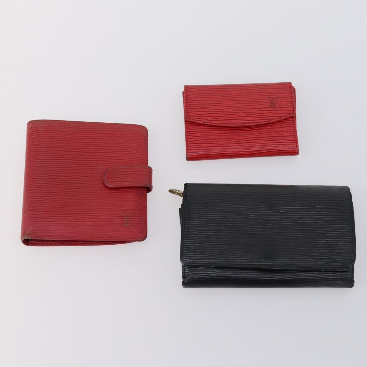 LOUIS VUITTON Epi Vernis Taiga Wallet 7 Set Red Black Brown LV Auth 144728