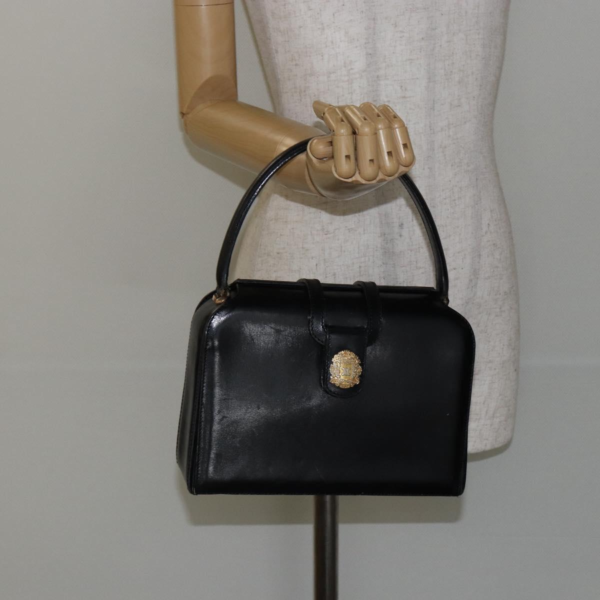 CELINE Hand Bag Leather Black Gold Auth 144782