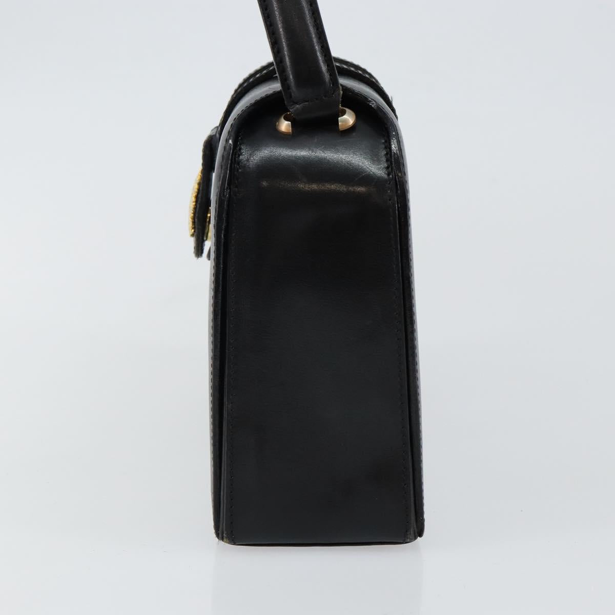 CELINE Hand Bag Leather Black Gold Auth 144782