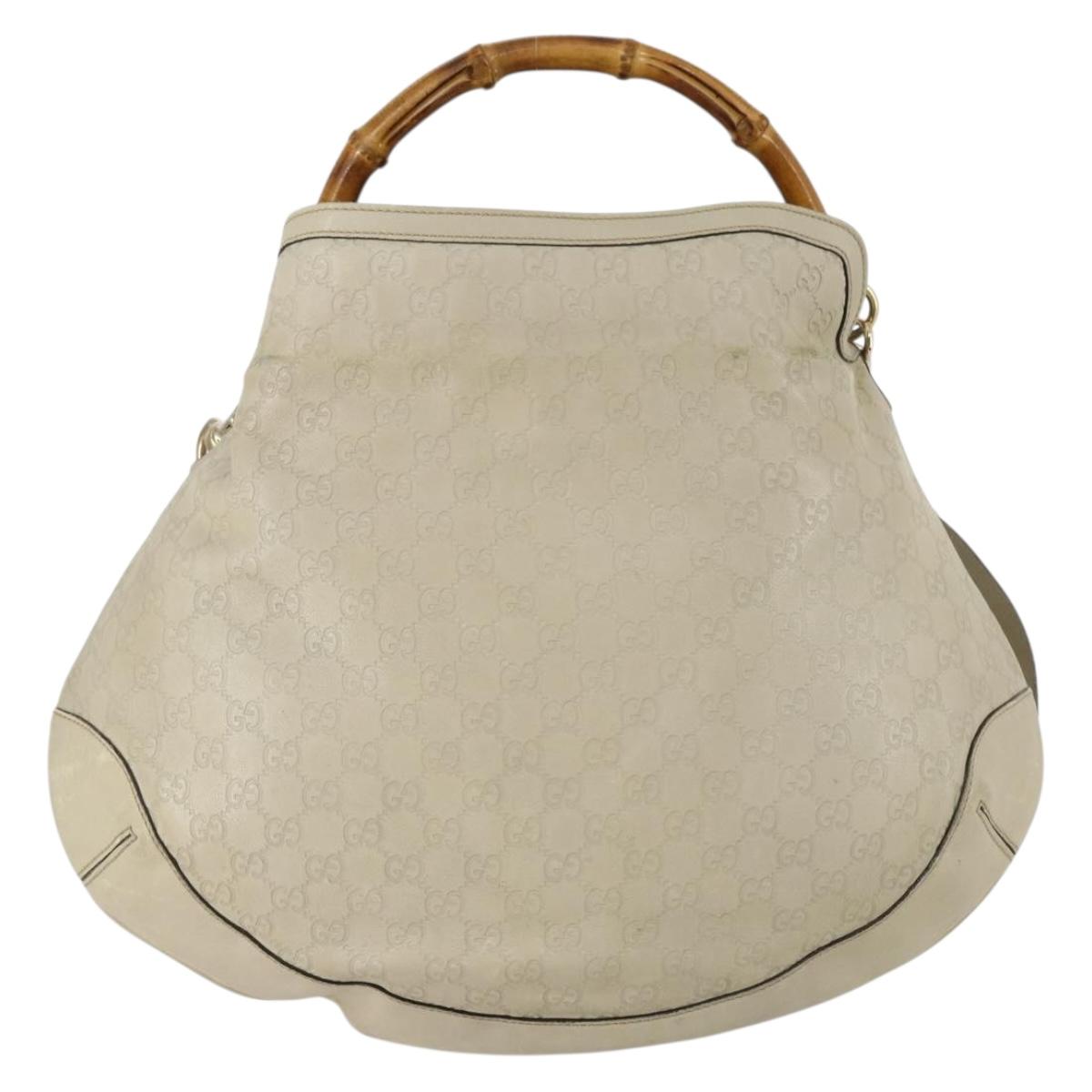 GUCCI Bamboo GG Canvas Guccissima Hand Bag Leather 2way Beige Gold Auth 144806
