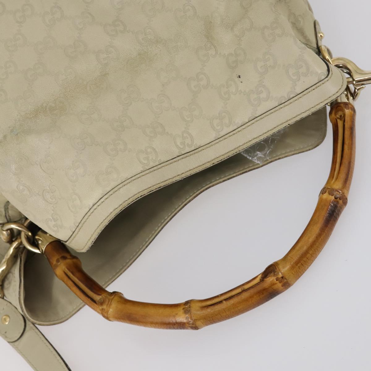 GUCCI Bamboo GG Canvas Guccissima Hand Bag Leather 2way Beige Gold Auth 144806