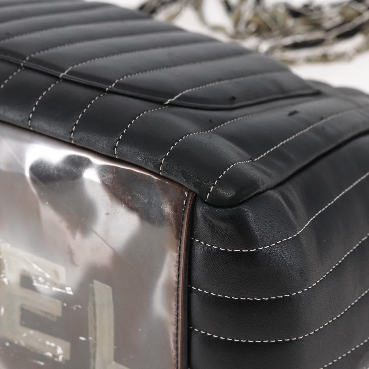 CHANEL New Mademoiselle Chain Tote Bag Leather Black Silver CC Auth 144808