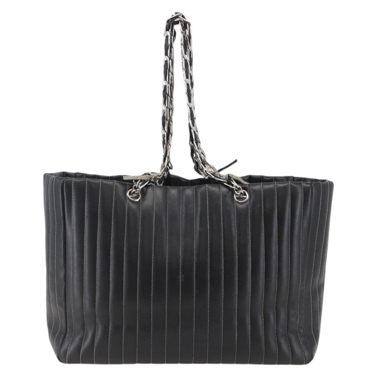 CHANEL New Mademoiselle Chain Tote Bag Leather Black Silver CC Auth 144808