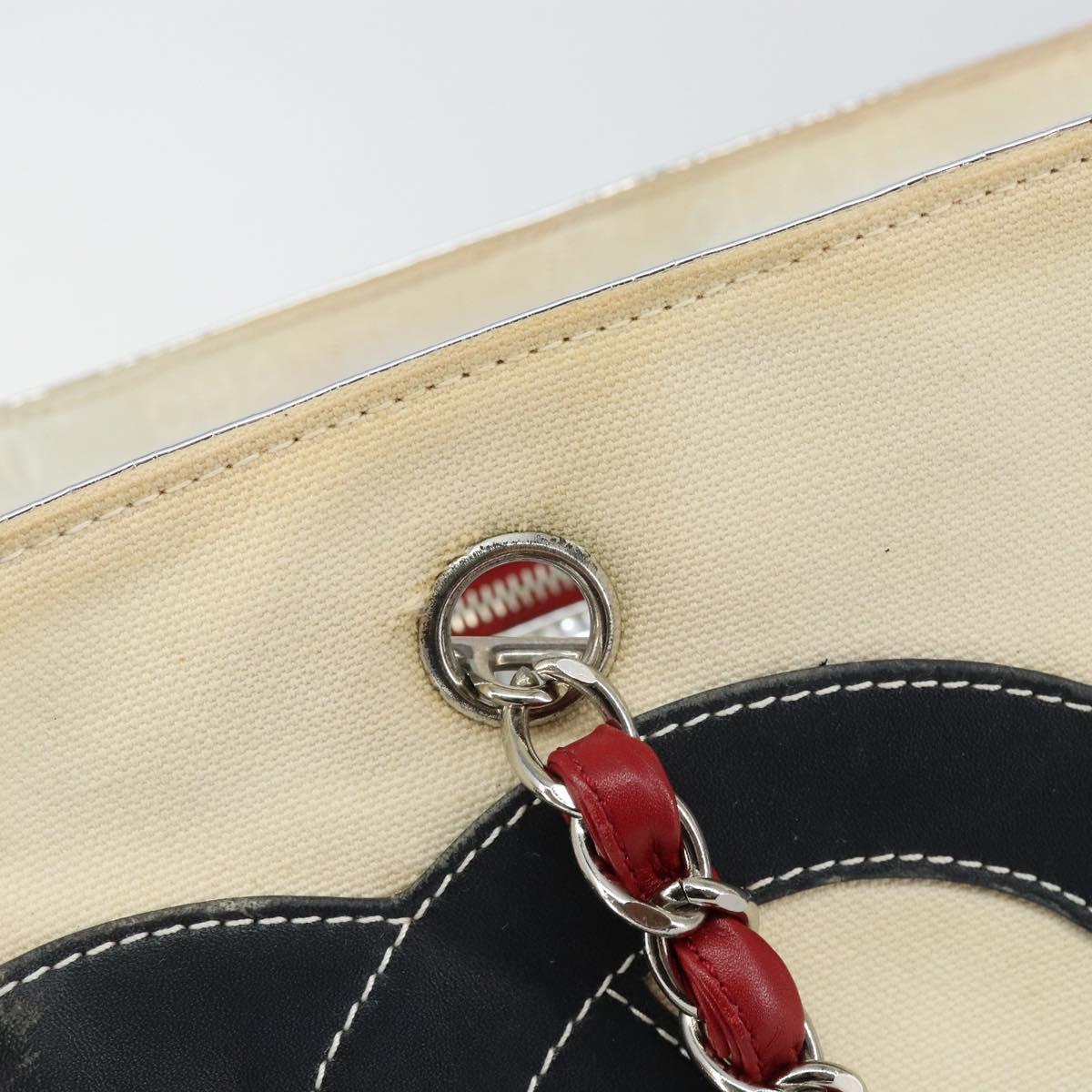 CHANEL Chain Tote Bag No5 Canvas Beige Silver CC Auth 144809