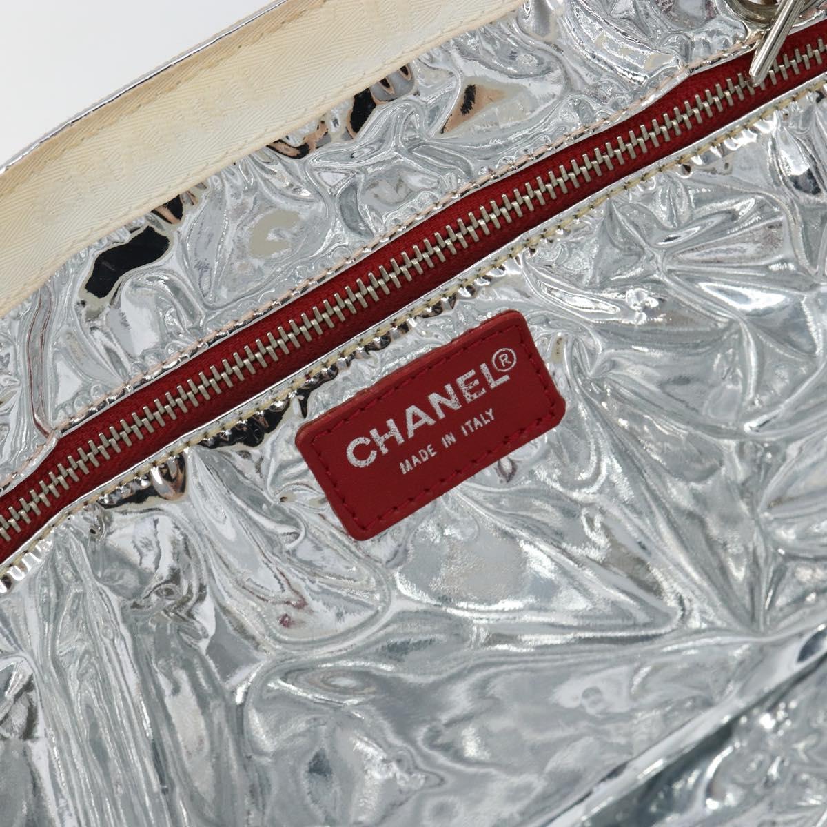 CHANEL Chain Tote Bag No5 Canvas Beige Silver CC Auth 144809