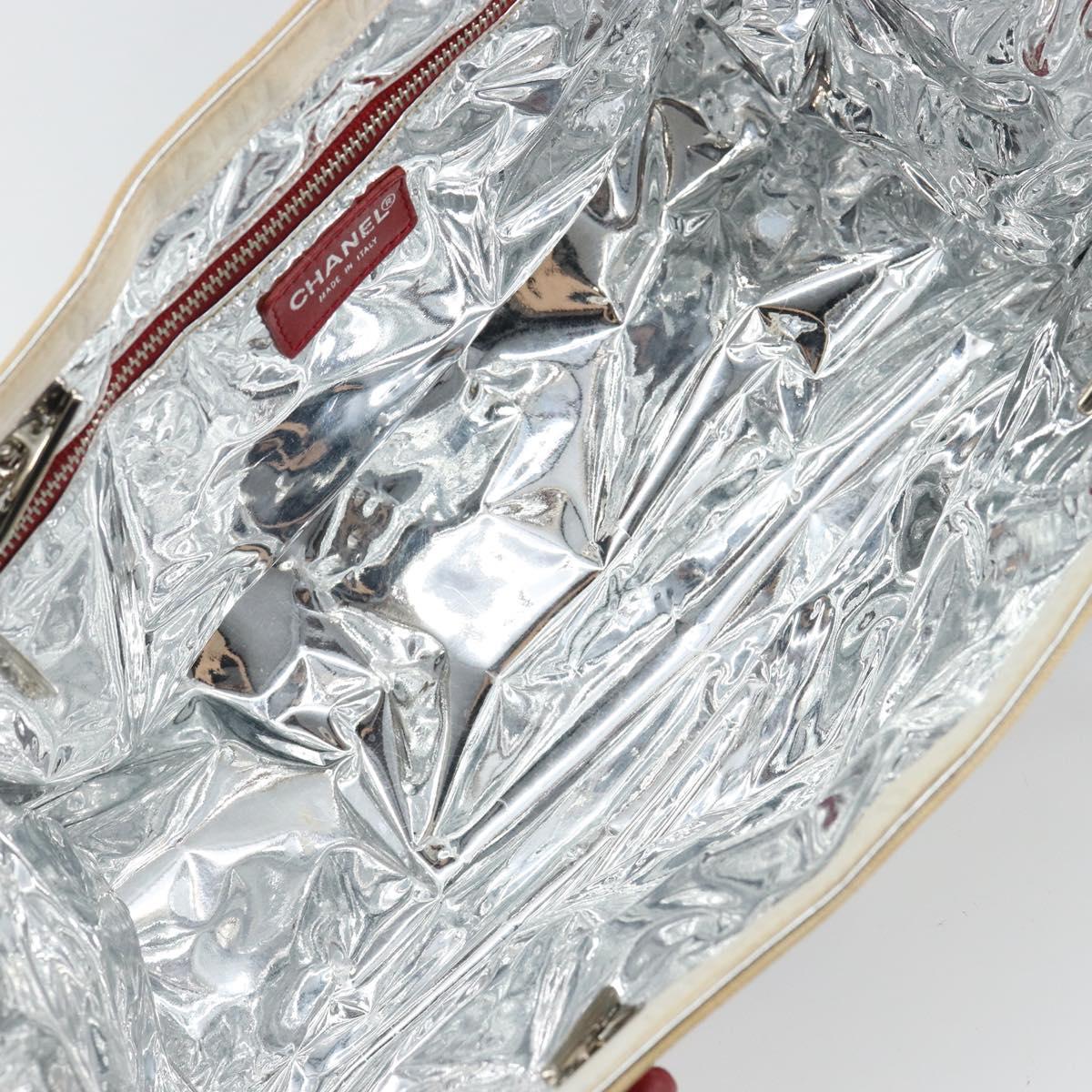 CHANEL Chain Tote Bag No5 Canvas Beige Silver CC Auth 144809