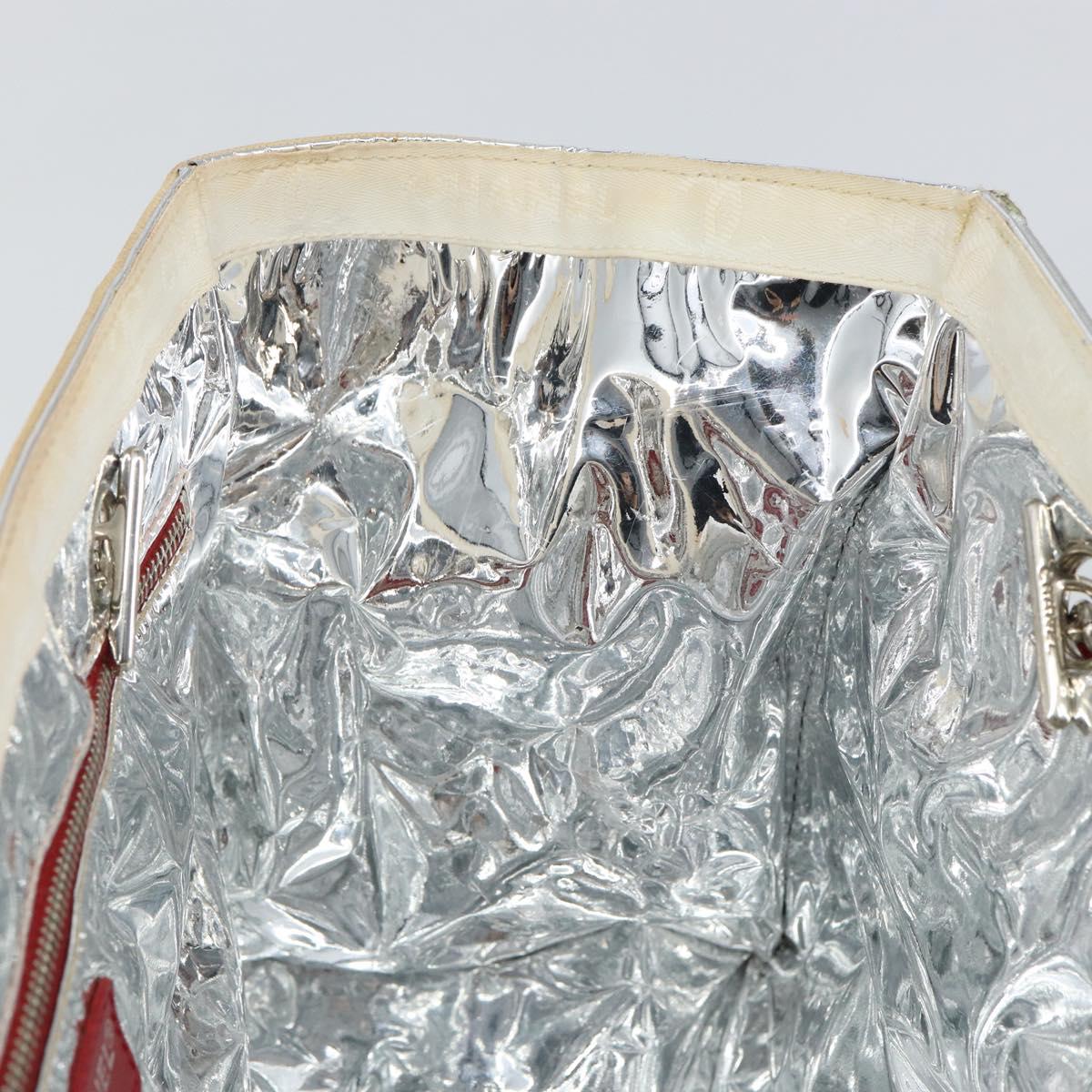 CHANEL Chain Tote Bag No5 Canvas Beige Silver CC Auth 144809